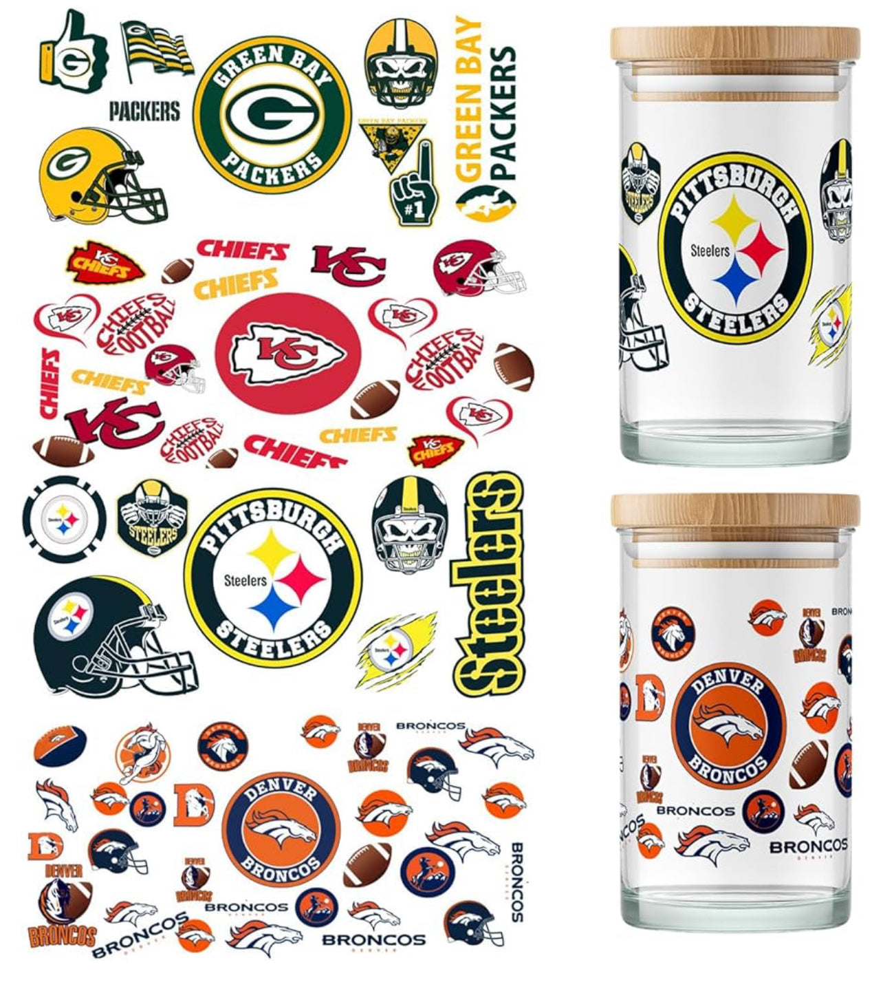 NFL Football glassware with bamboo top and straw